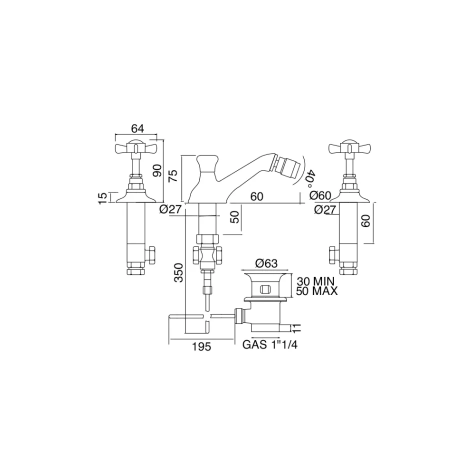 Vintage 3-Hole Bidet Tap in Brass Made in Italy – Katerina Viadurini