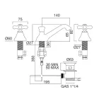 3 Hole Bathroom Sink Tap in Brass with Classic Style Drain - Ercolina Viadurini