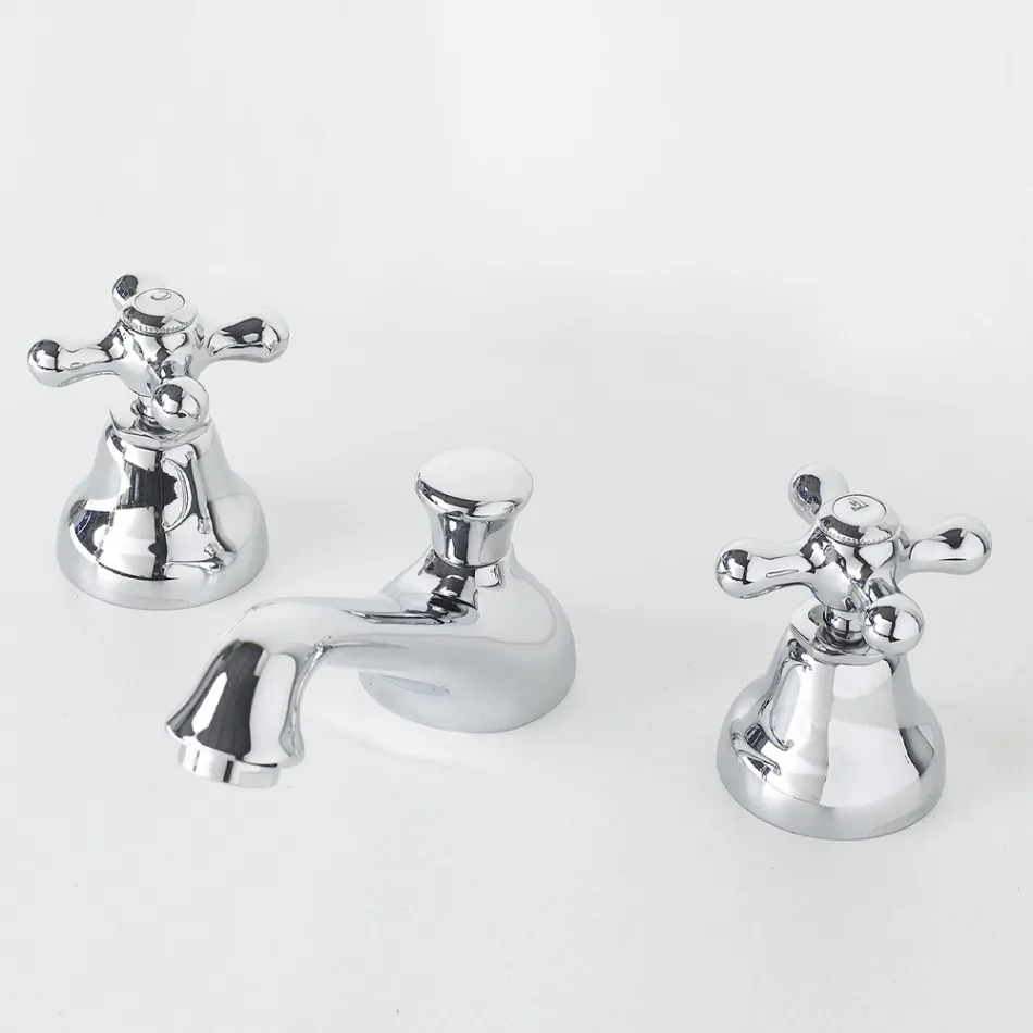 3 Hole Bathroom Sink Tap in Brass with Classic Style Drain - Ercolina Viadurini