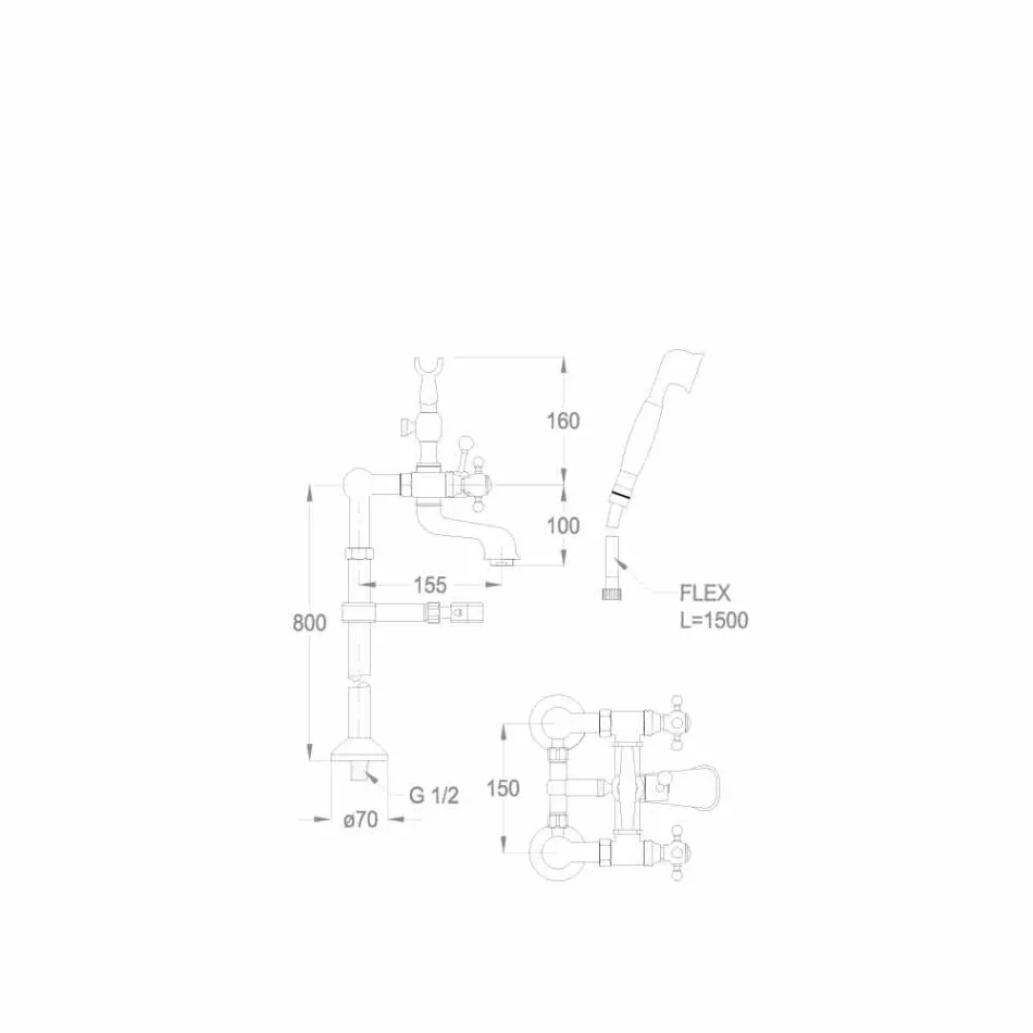 Classic Tap for Bathtub on Brass Columns Made in Italy - Enriko Viadurini