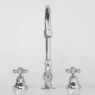 3 Hole Bathroom Sink Tap in Brass with High Spout and Drain - Ercolina Viadurini