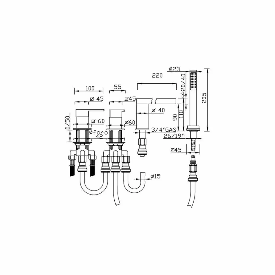 Deck mounted mixer tap in chromed brass Made in Italy - Sika Viadurini