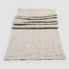Beige Linen Runner with Italian Artisan Luxury Folded Edge - Limao Viadurini