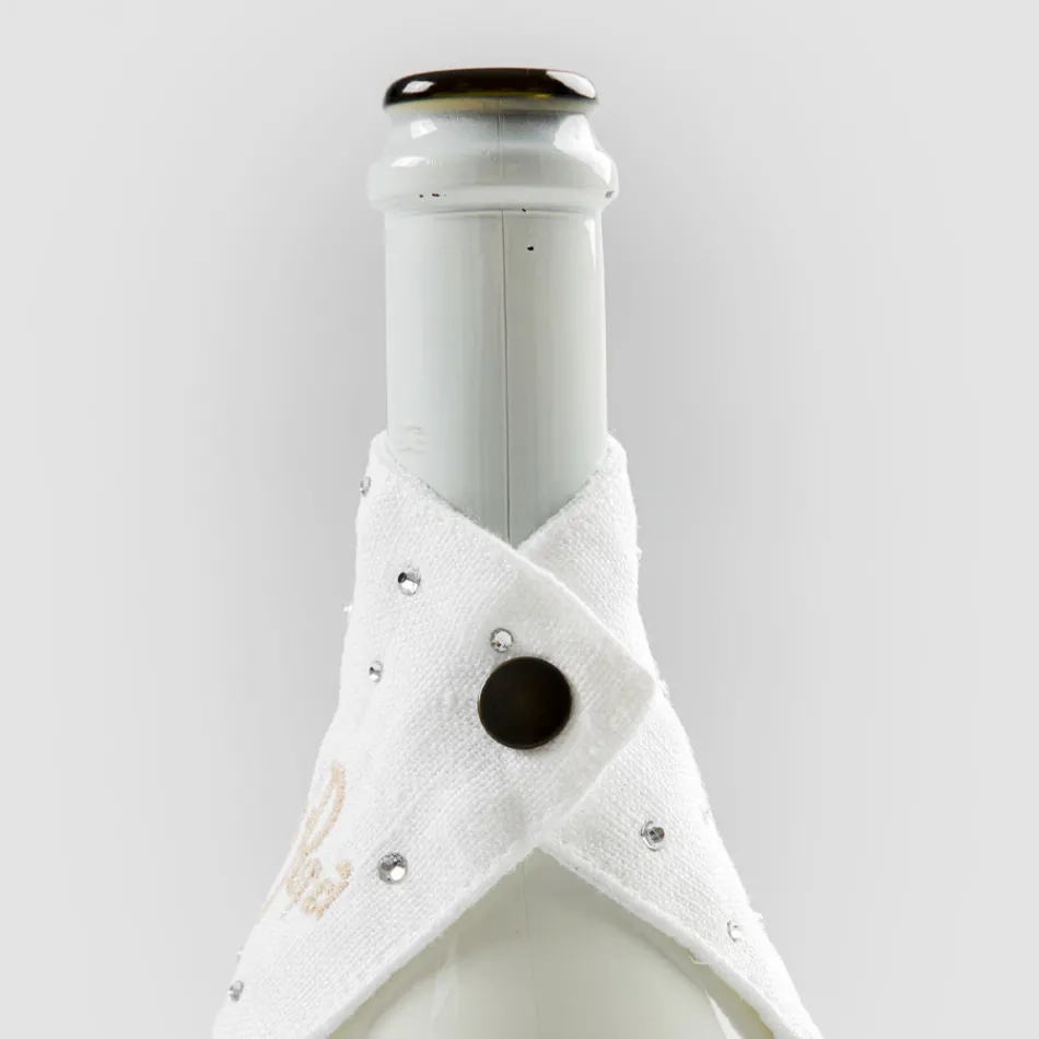 White or Black Linen Drip Tray with Embroidery and Crystals 2 Pieces - Salvino Viadurini