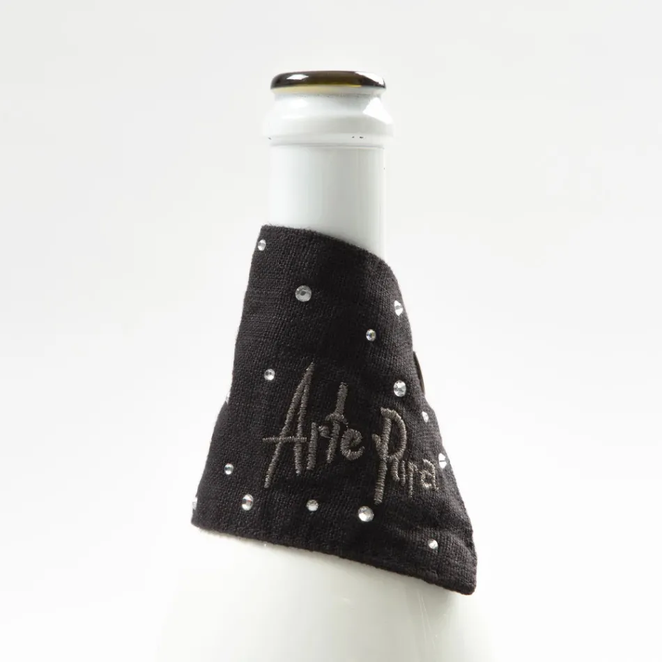 White or Black Linen Drip Tray with Embroidery and Crystals 2 Pieces - Salvino Viadurini