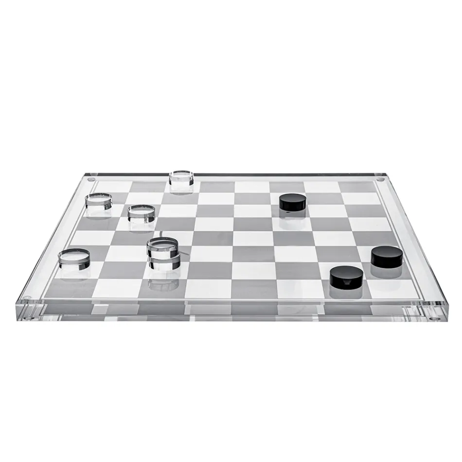 Designer Plexiglass Chessboard and Checkers Set with Drawer Made in Italy - Elora Viadurini