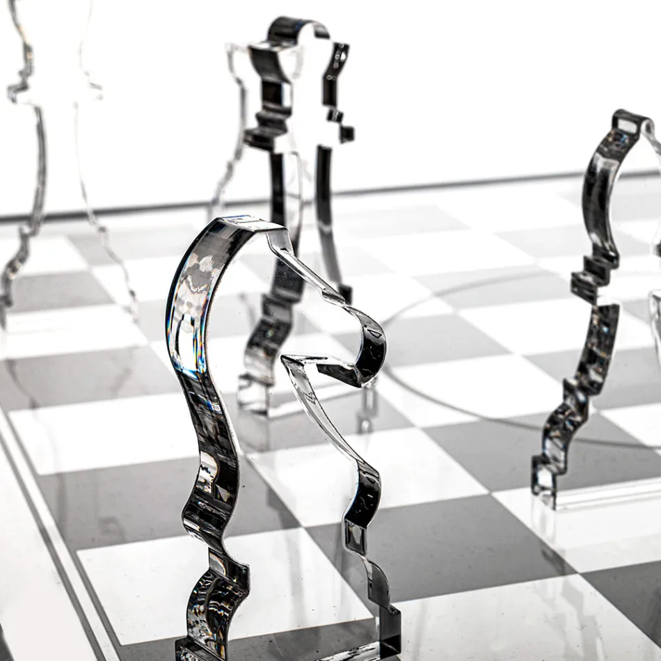 Designer Plexiglass Chessboard and Checkers Set with Drawer Made in Italy - Elora Viadurini