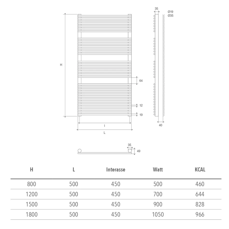 Tubular Chrome Towel Warmer Up to 1050 Watt Made in Italy - Benji Viadurini