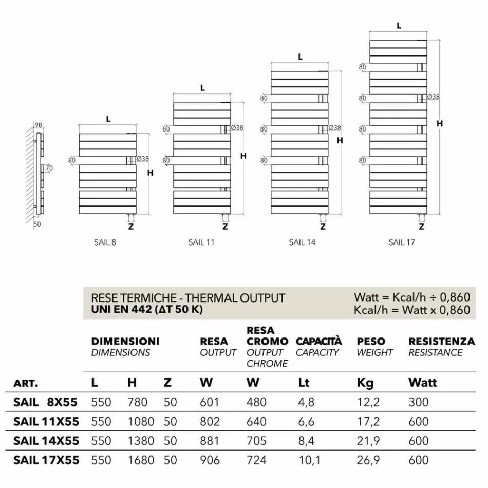 Electric white design towel warmer white Sail Scirocco H Viadurini