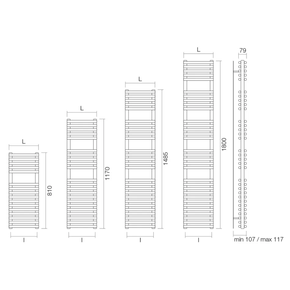 Hydraulic Towel Warmer with 4 Horizontal Element Series Made in Italy - Meringa Viadurini