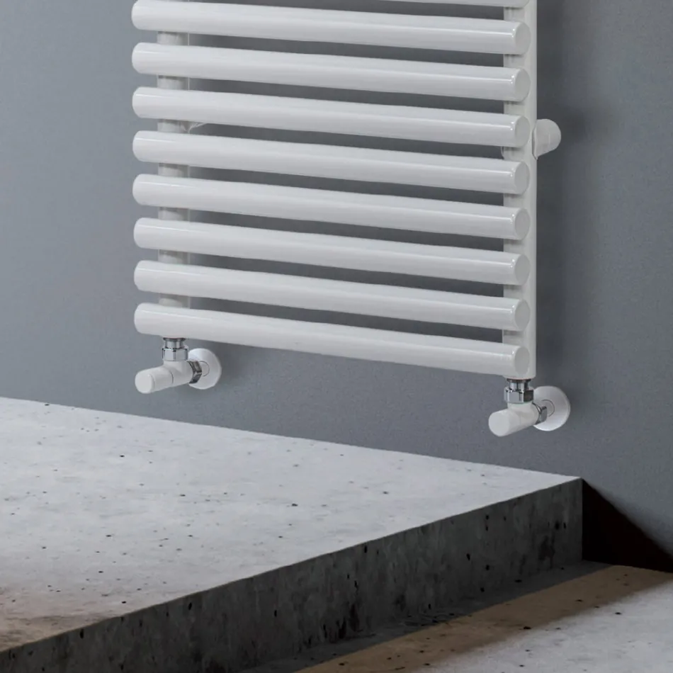 Hydraulic Steel Towel Warmer with Pure White Finish, Made in Italy - Lemon Viadurini