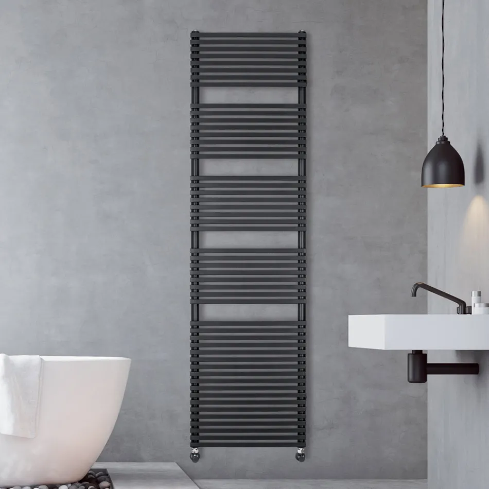 Brownies Hydraulic Steel Towel Warmer with Jet Black Finish Made in Italy Viadurini