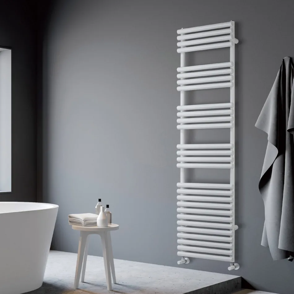 Mixed Steel Towel Warmer with Pure White Finish, Made in Italy - Lemon Viadurini