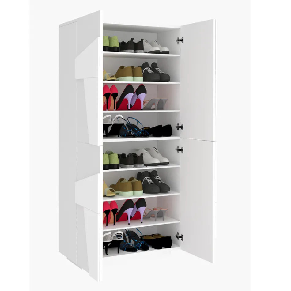High or Low Shoe Rack in Sustainable Wood Design with 2 or 4 Doors - Fjona Viadurini