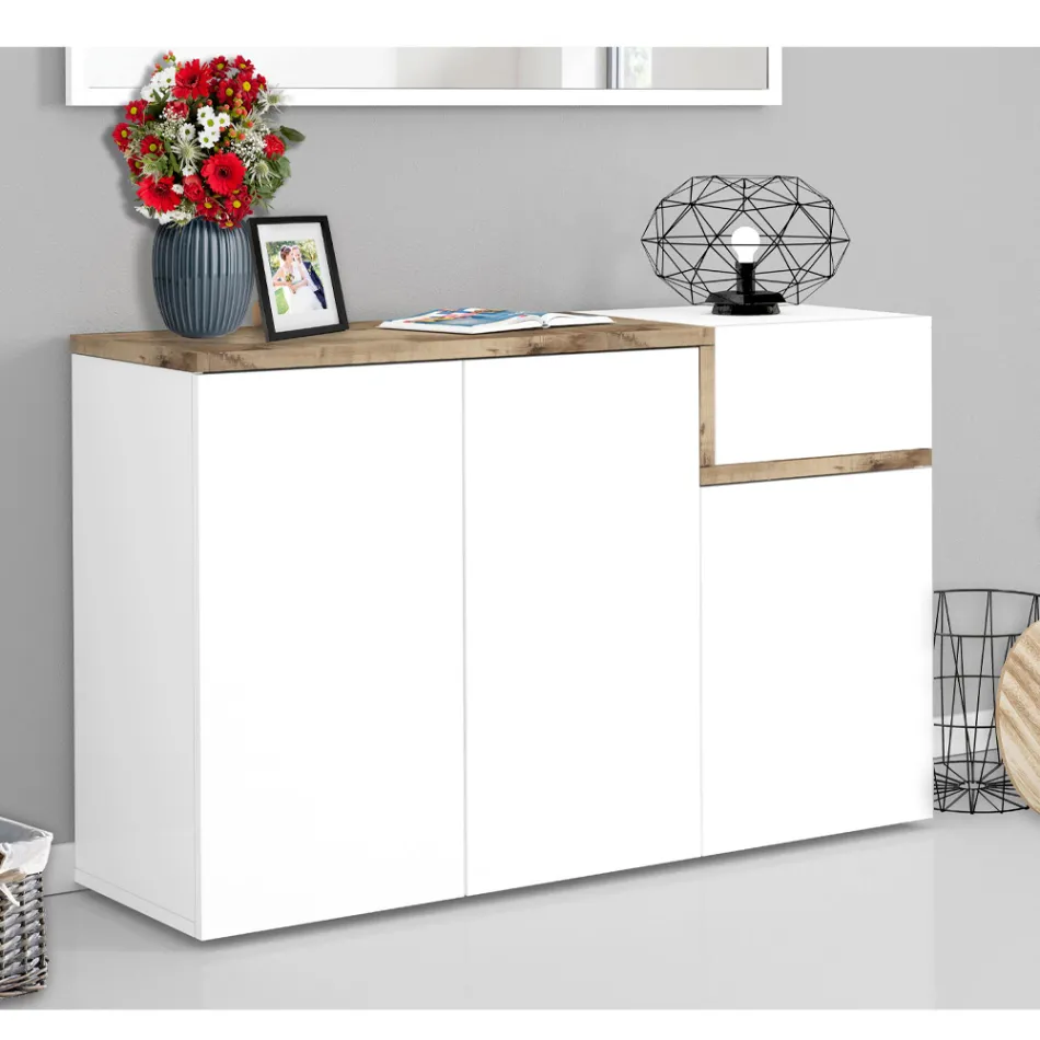 Entrance Shoe Rack 3 or 4 Doors in White Wood and Slate or Maple - Tiscali Viadurini