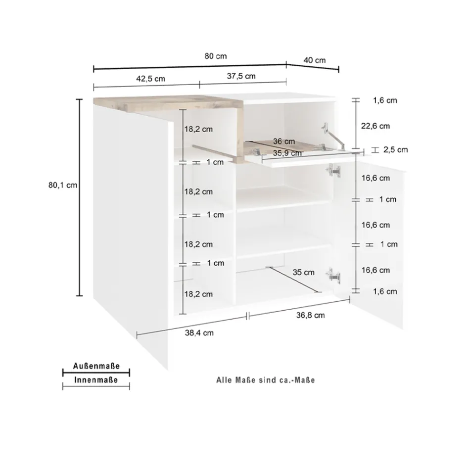 Entrance Shoe Rack 3 or 4 Doors in White Wood and Slate or Maple - Tiscali Viadurini