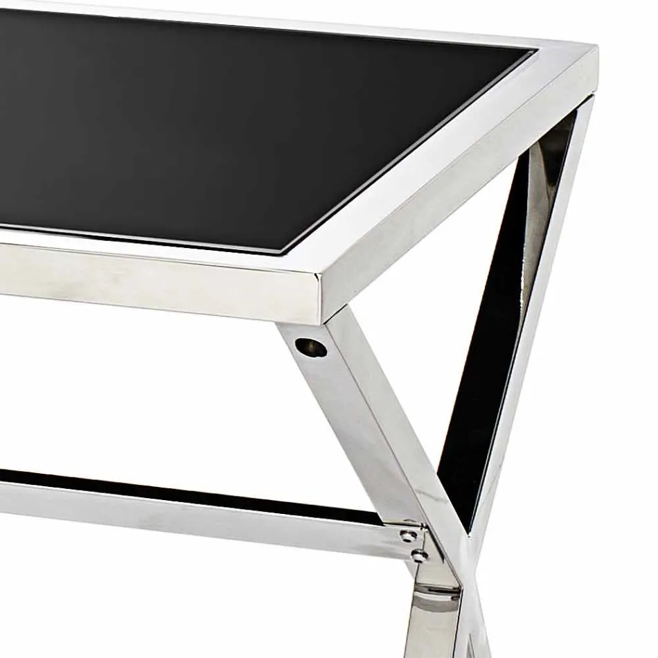 Design desk in steel and glossy black glass L120xH75cm Millon Viadurini