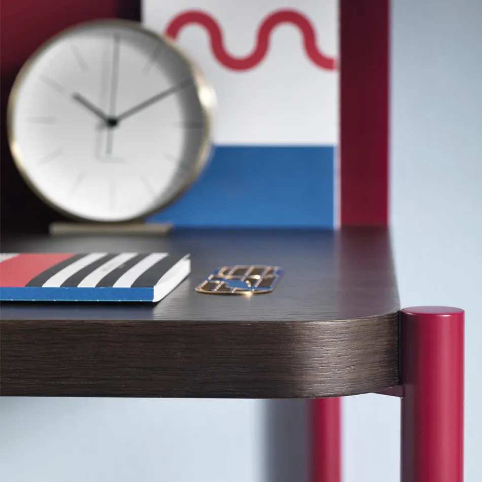 Modern Desk in Colored Metal and Oak Wood of Italian Design - Nadin Viadurini