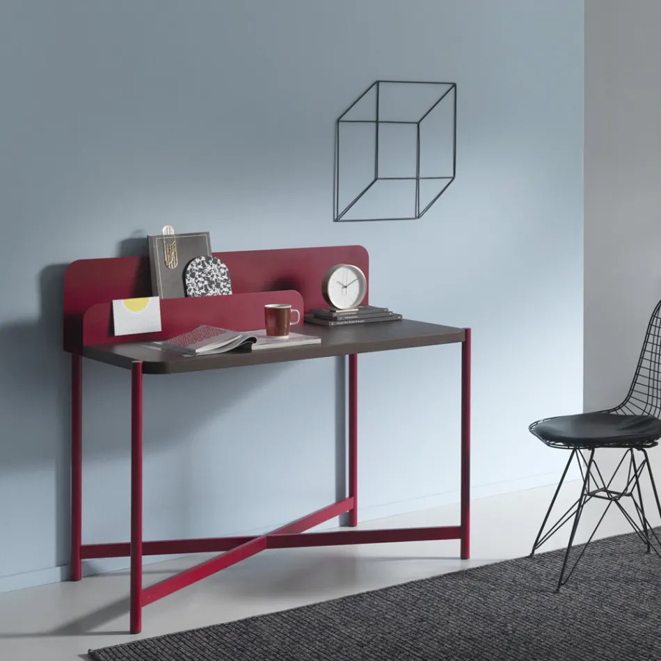 Modern Desk in Colored Metal and Oak Wood of Italian Design - Nadin Viadurini