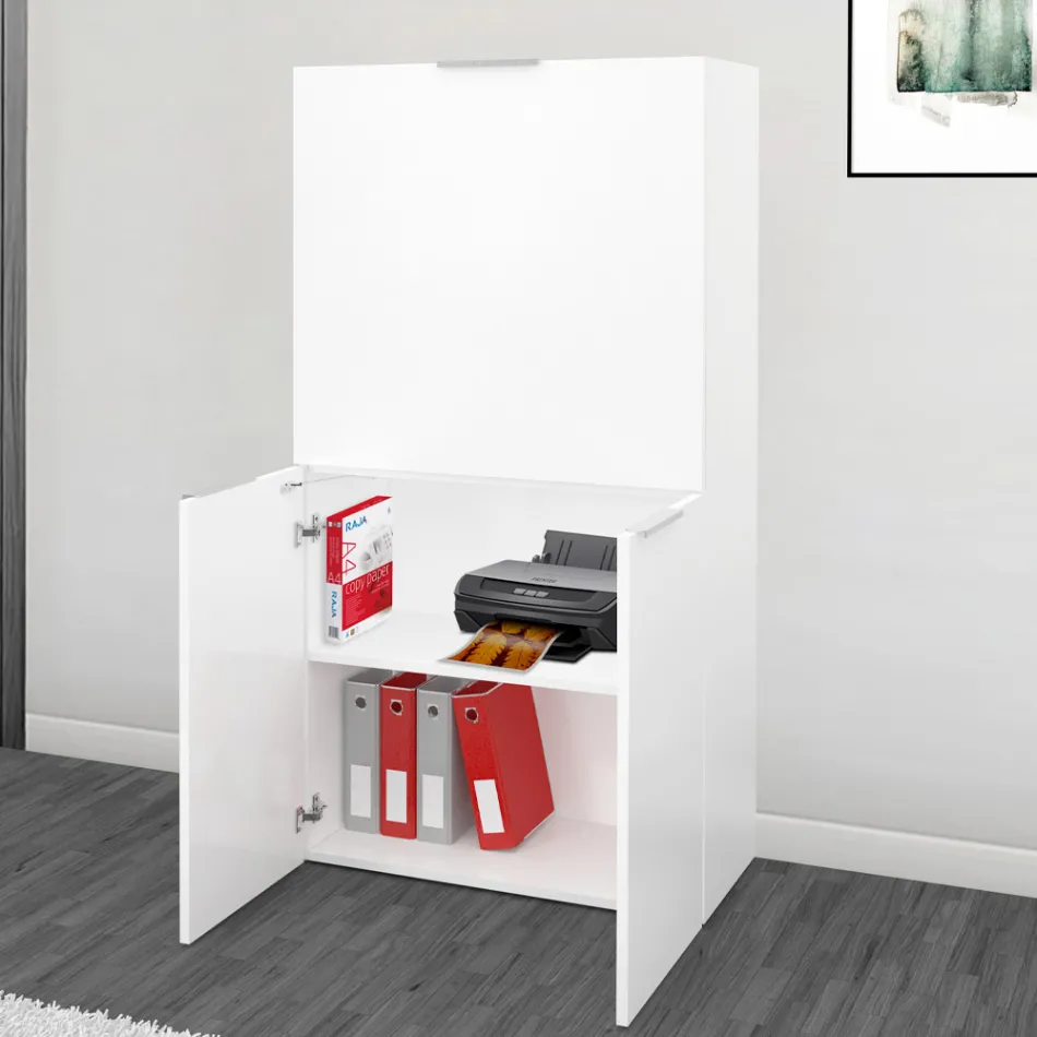 Modern White Wall Desk in Polished Wood Italian Design - Ghero Viadurini