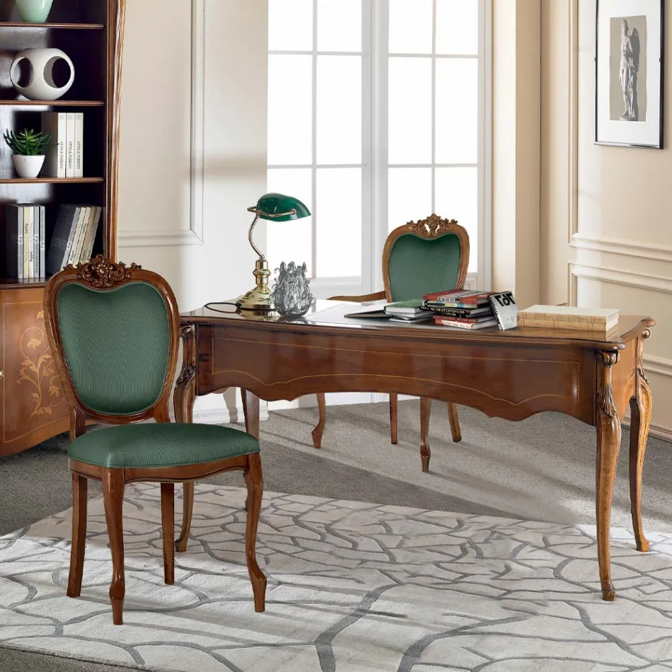 Classic Desk 5 Drawers in Wood and Ecoleather Made in Italy - Commodo Viadurini