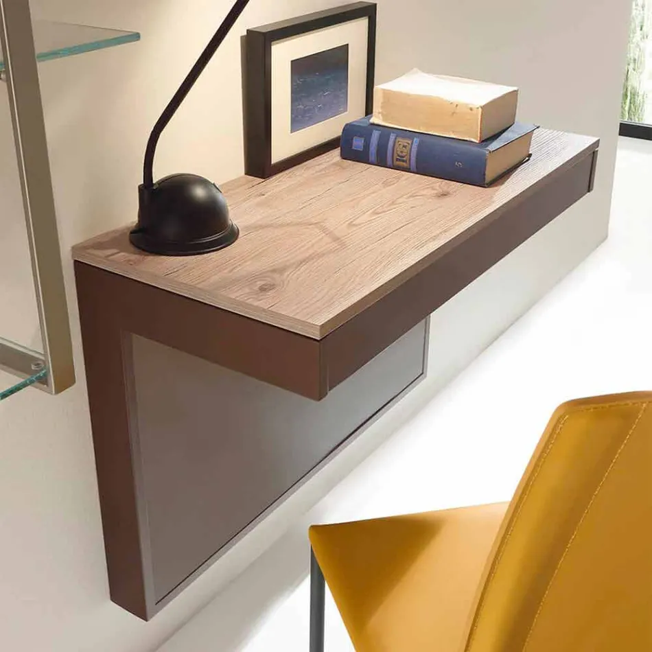 Wall Desk in Melamine and Metal with Drawer Made in Italy - Silicon Viadurini