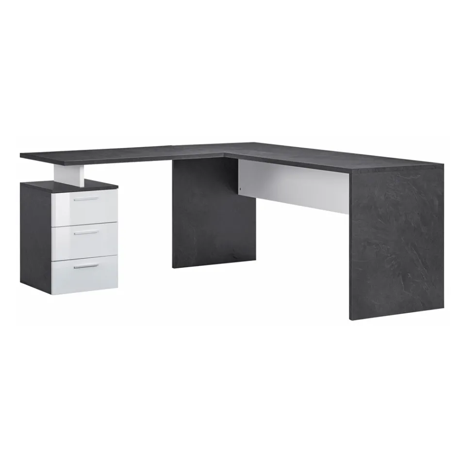 Angular Office Desk in Melamine Wood 2 Finishes - Analuisa Viadurini