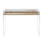 Transparent Plexiglass Desk with Design Wood Shelf - Carducci Viadurini