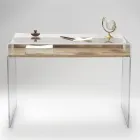 Transparent Plexiglass Desk with Design Wood Shelf - Carducci Viadurini