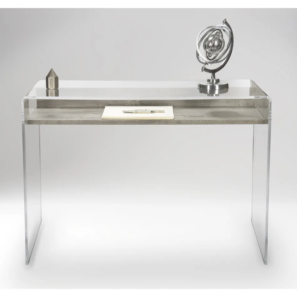 Transparent Plexiglass Desk with Design Wood Shelf - Carducci Viadurini