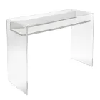 Transparent Plexiglass Desk with Design Wood Shelf - Carducci Viadurini