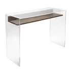 Transparent Plexiglass Desk with Design Wood Shelf - Carducci Viadurini