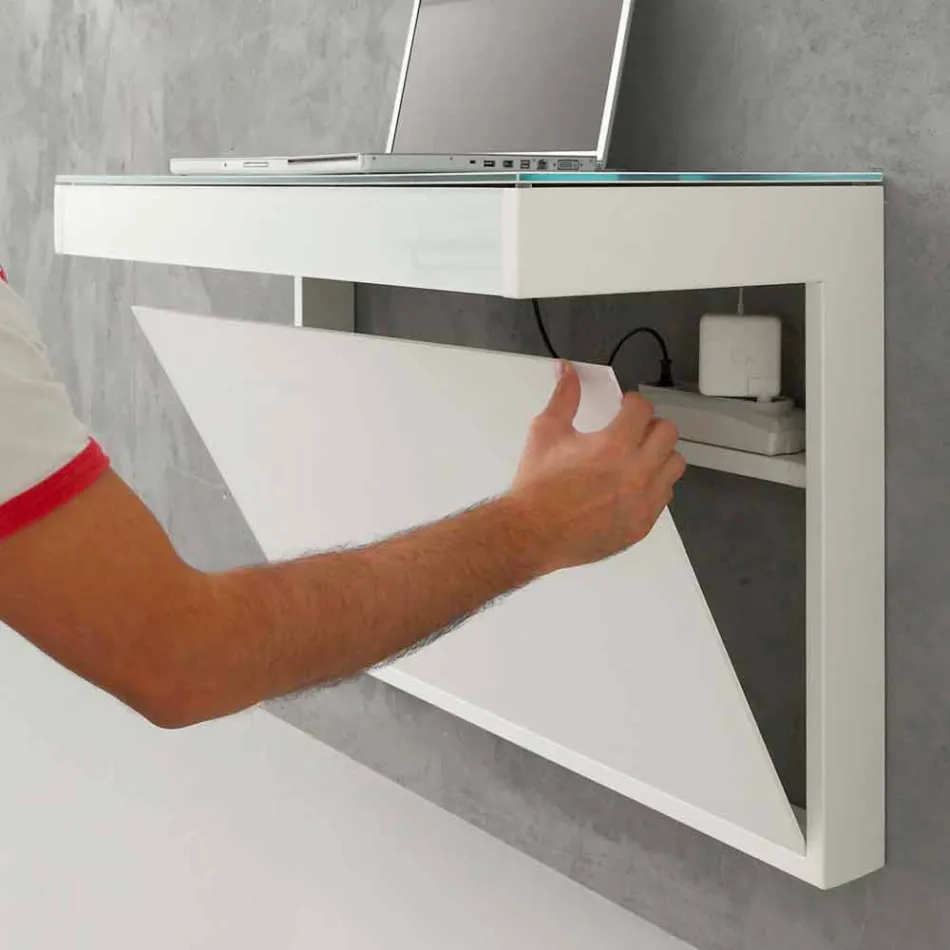 Suspended Desk in Crystal with Metal Structure Made in Italy - Silicon Viadurini