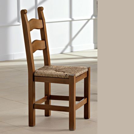 Classic Kitchen Chair in Wood Straw Seat Made in Italy - Lavinia Viadurini