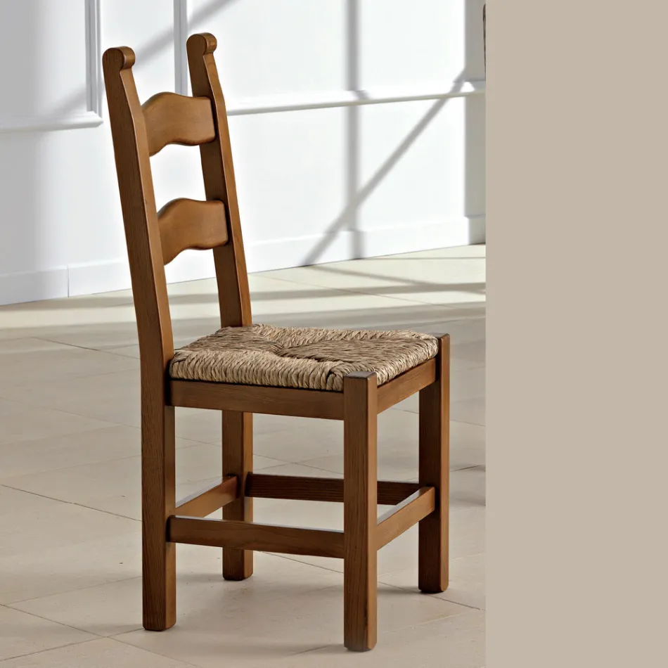 Classic Kitchen Chair in Wood Straw Seat Made in Italy - Lavinia Viadurini