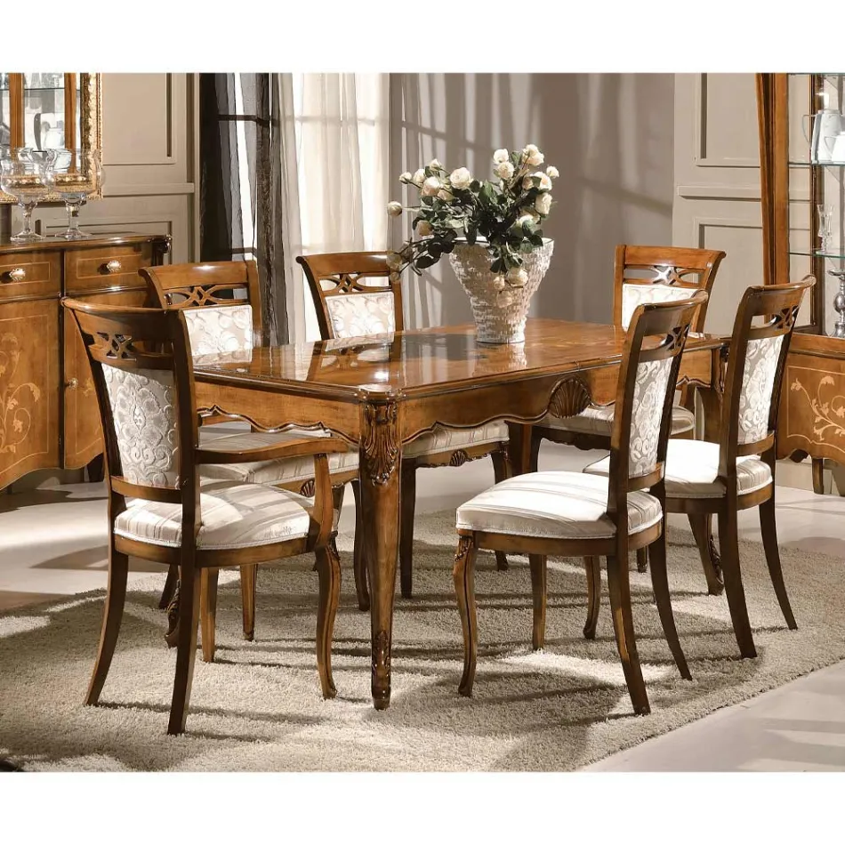 Classic Upholstered Chair in Walnut or White Wood Made in Italy - Caligola Viadurini