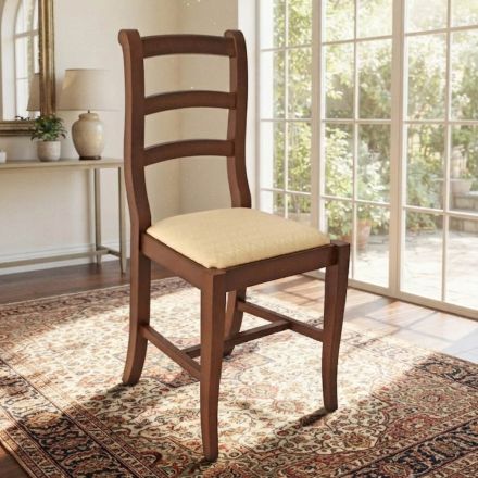 Classic Wooden Chair with Fabric Seat, Made in Italy Design - Baptiste Viadurini