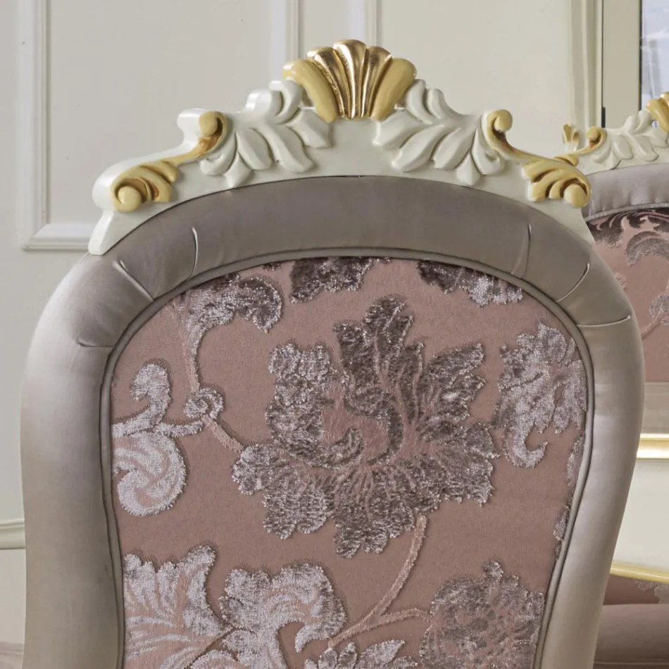 Classic Chair White Wood and Upholstered Fabric Made in Italy - Baroque Viadurini