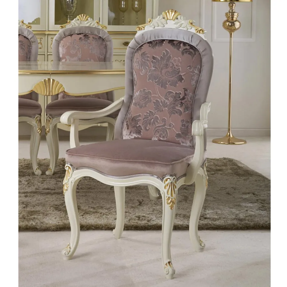 Classic Chair White Wood and Upholstered Fabric Made in Italy - Baroque Viadurini