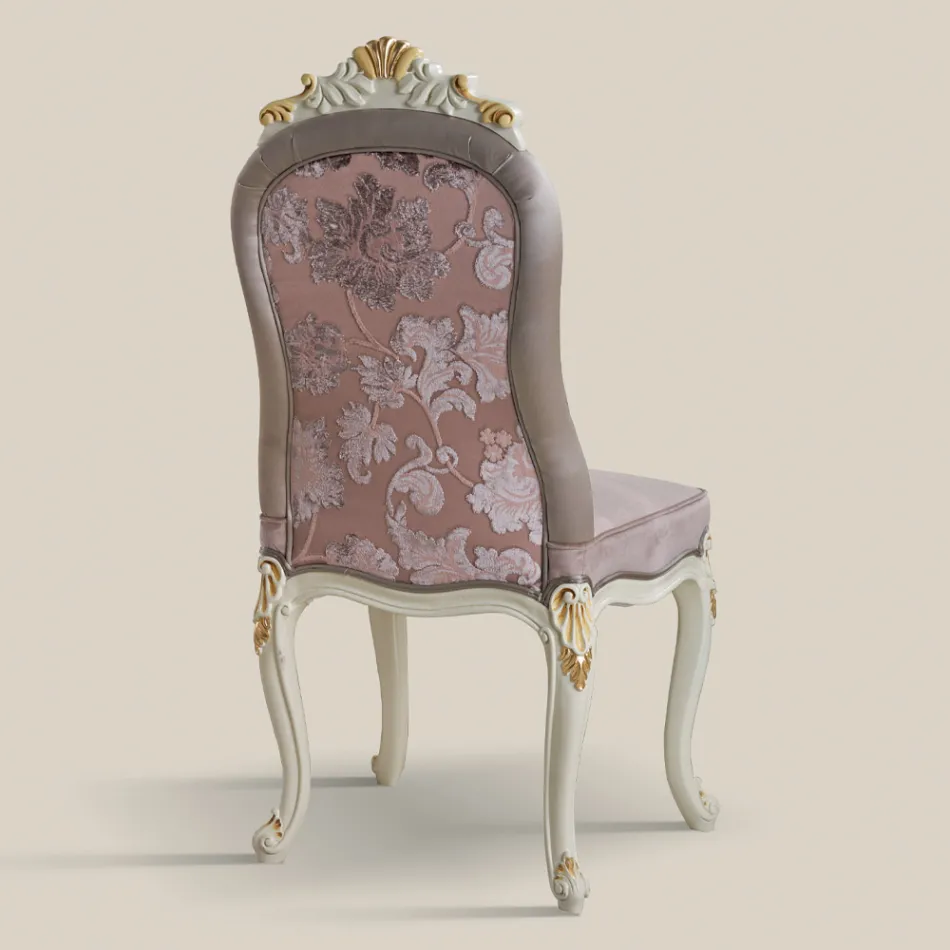 Classic Chair White Wood and Upholstered Fabric Made in Italy - Baroque Viadurini