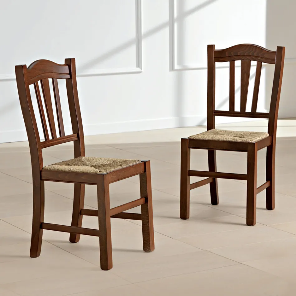 Kitchen Chair in Beech Wood and Straw Italian Classic Design - Hegel Viadurini