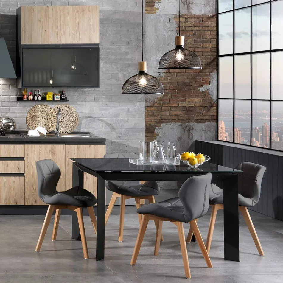 Kitchen Chair in Synthetic Leather and Solid Wood 2 Pieces - Fiorenzuola Viadurini