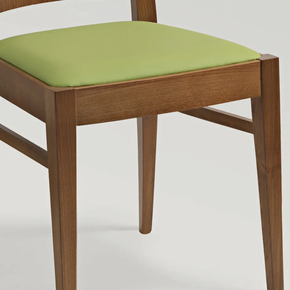 Kitchen Chair in Beech Wood and Seat in Ecoleather Design - Florent Viadurini