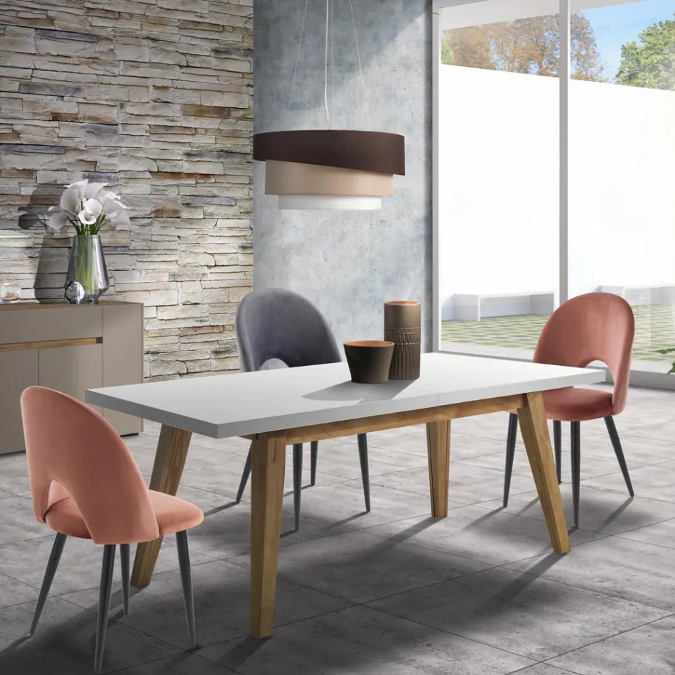 Kitchen Chair in Velvet Effect Fabric and Metal 4 Pieces - Renetta Viadurini