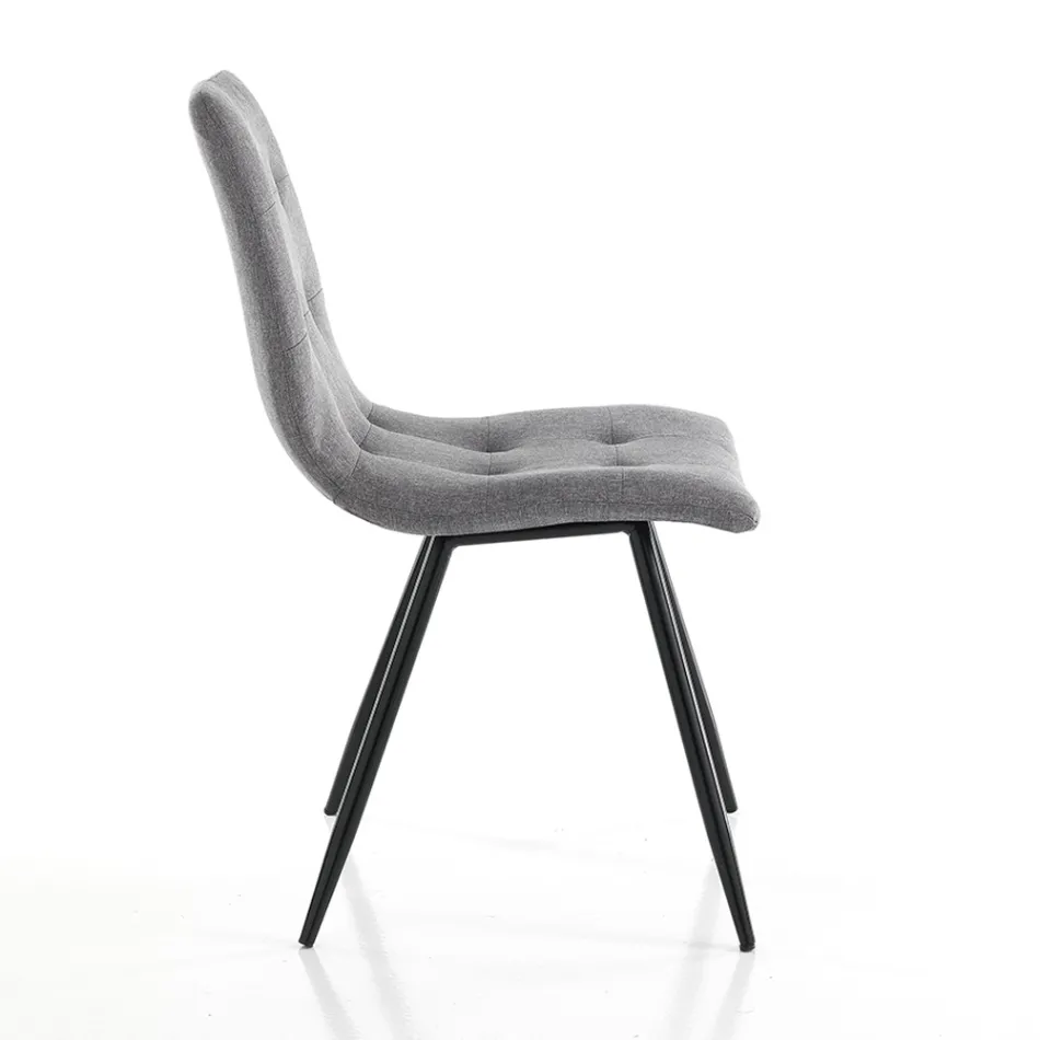 Kitchen Chair in Gray Fabric and Matt Black Metal 2 Pieces - Scirocco Viadurini