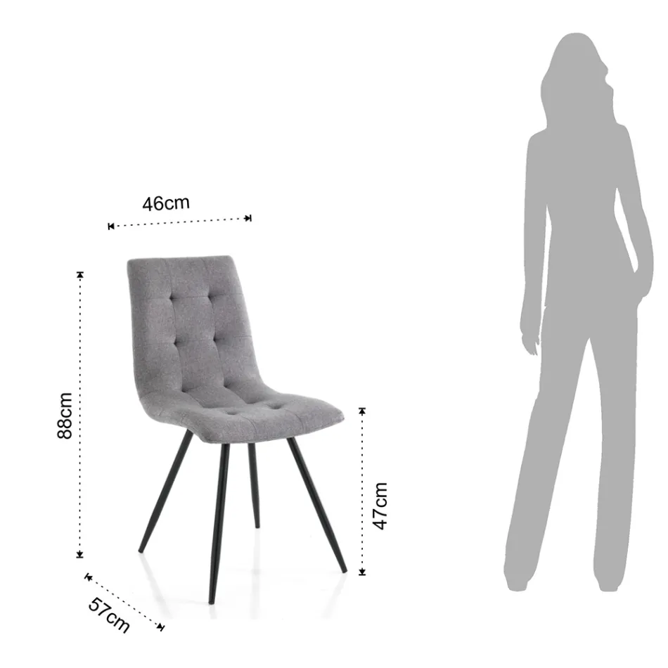 Kitchen Chair in Gray Fabric and Matt Black Metal 2 Pieces - Scirocco Viadurini