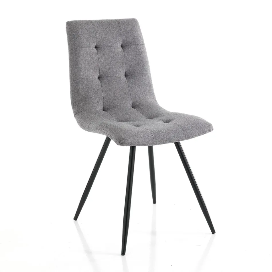 Kitchen Chair in Gray Fabric and Matt Black Metal 2 Pieces - Scirocco Viadurini