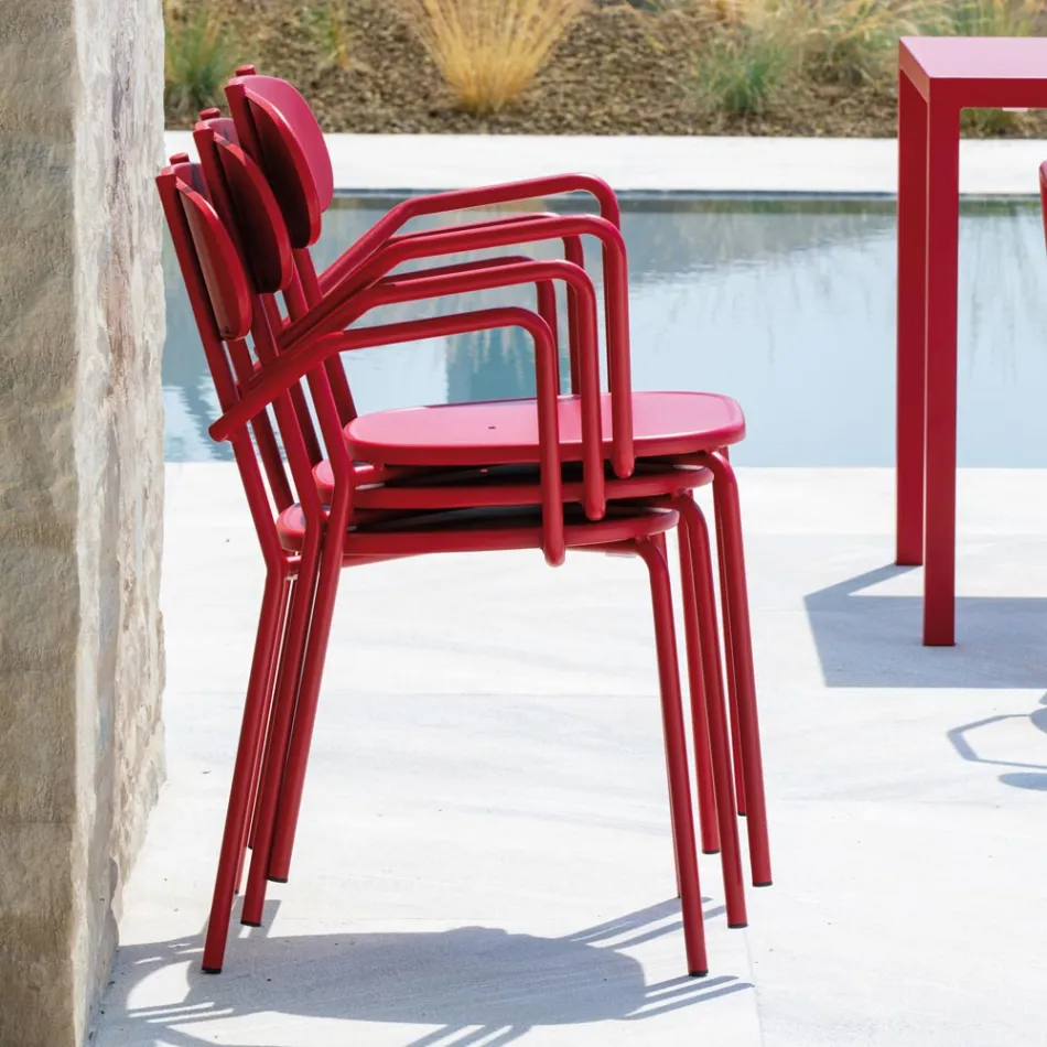 Outdoor Metal Chair with Armrests Made in Italy 4 Pieces - Pixie Viadurini