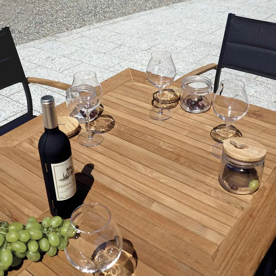 Stackable Garden Chair in Anthracite Gray Aluminum and Teak - Aidan Viadurini