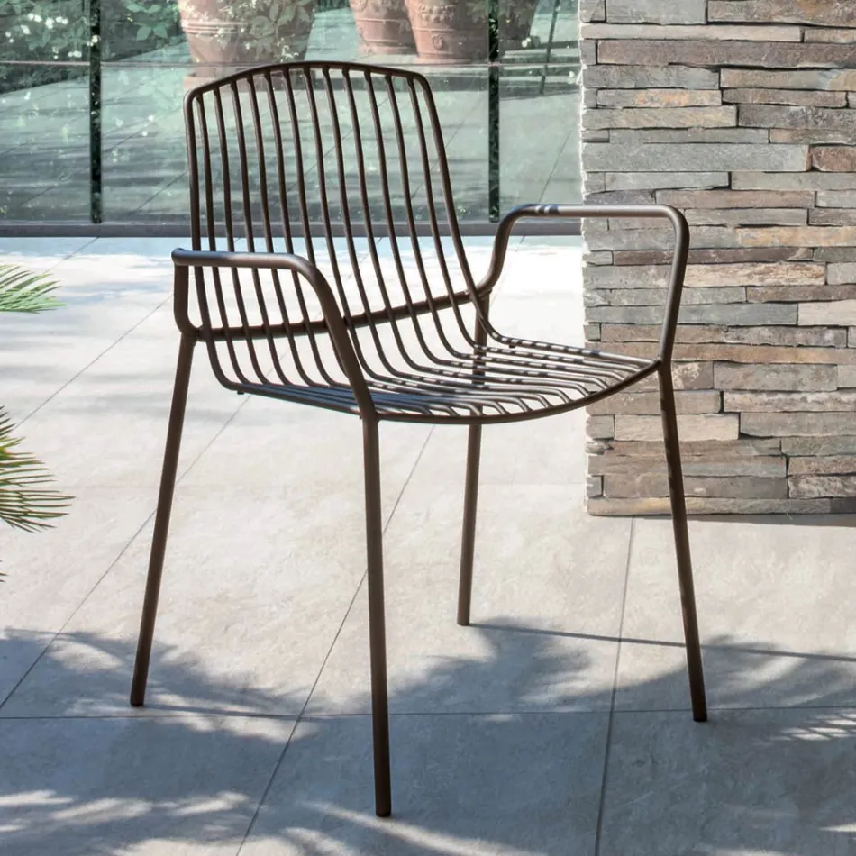 Stackable Garden Chair in Metal Made in Italy 2 Pieces - Giuliana Viadurini